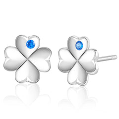 Ladies Earrings Wholesale AAA+ Cubic Zirconia Sapphire Blue CZ 925 Silver Women Four Leaf Clover Stud Earrings
