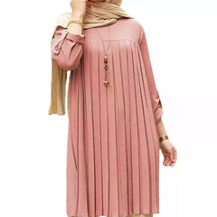Custom Lady Summer Long Sleeve Pleated Ramadan Eid Djellaba Femme Dubai Turkey Abaya Casual Long Tops Tunic Women Muslim Blouse