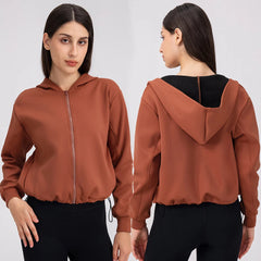 Women's Floral Print Yoga Jacket for Fall/Winter Loose Casual Sports Design Zipper Front Logo Washed Technique Long Fitness