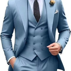 Custom LOGO 3 Pieces Solid Color Costume Homme Blazer Plus Size High Quality Peaked Lapel Suits for Men