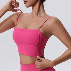 Women's Spring and Summer Nude Contrast Color Suspender Sports Lingerie Women's Shockproof Gathering Fitness Yoga Bra