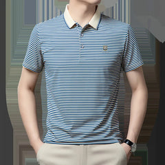 2025 Summer ODM Men's Casual for Polo Shirt Breathable Canvas Fabric with High Letter Pattern Thin Stripes Embroidered for Golf