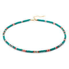 New Trendy Christmas Day Bohemian Charm Jewelry Green Color Women Stretch Green Polymer Clay Disc Bracelets Choker Necklace