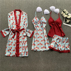 Women's Elegant Ladies Pajamas Print Thermal Sexy Nightwear Sets for Summer Autumn & Spring Perfect Sleepwear Gift Sets Size L