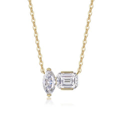Two Diamonds Pendant 925 Silver Gold Plated Diamond Marquise Emerald Cut Necklace Moissanite Women Pendant