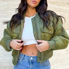 Outwear Lady Women Hip Hop Street Wear Color Block Baseball Active  Oversize Crop Bomber Winter Jackets