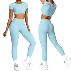 Custom Women Solid Color Slim Yoga Short Sleeve Breathable Workout Fitness Running Gym Quick Dry Sports Yoga Set