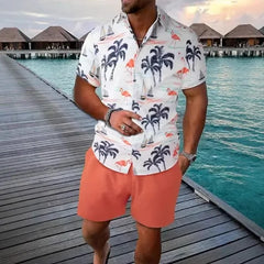 Summer Chemise Homme New Men's Breathable Casual Hawaiian Beach Flower Printed Shirt Set for Beach Relaxation
