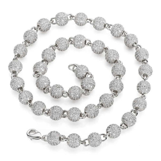 Unisex 8Mm Neck Chain Sterling Silver round Bead Micro Pave Diamond Jewelry for Party S925 Material Iced Out Chain for Women