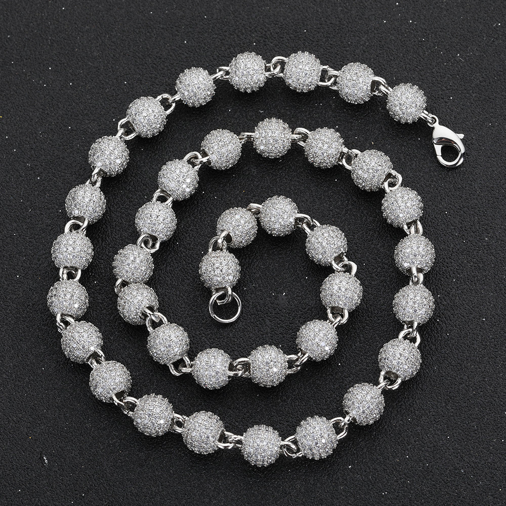 Unisex 8Mm Neck Chain Sterling Silver round Bead Micro Pave Diamond Jewelry for Party S925 Material Iced Out Chain for Women