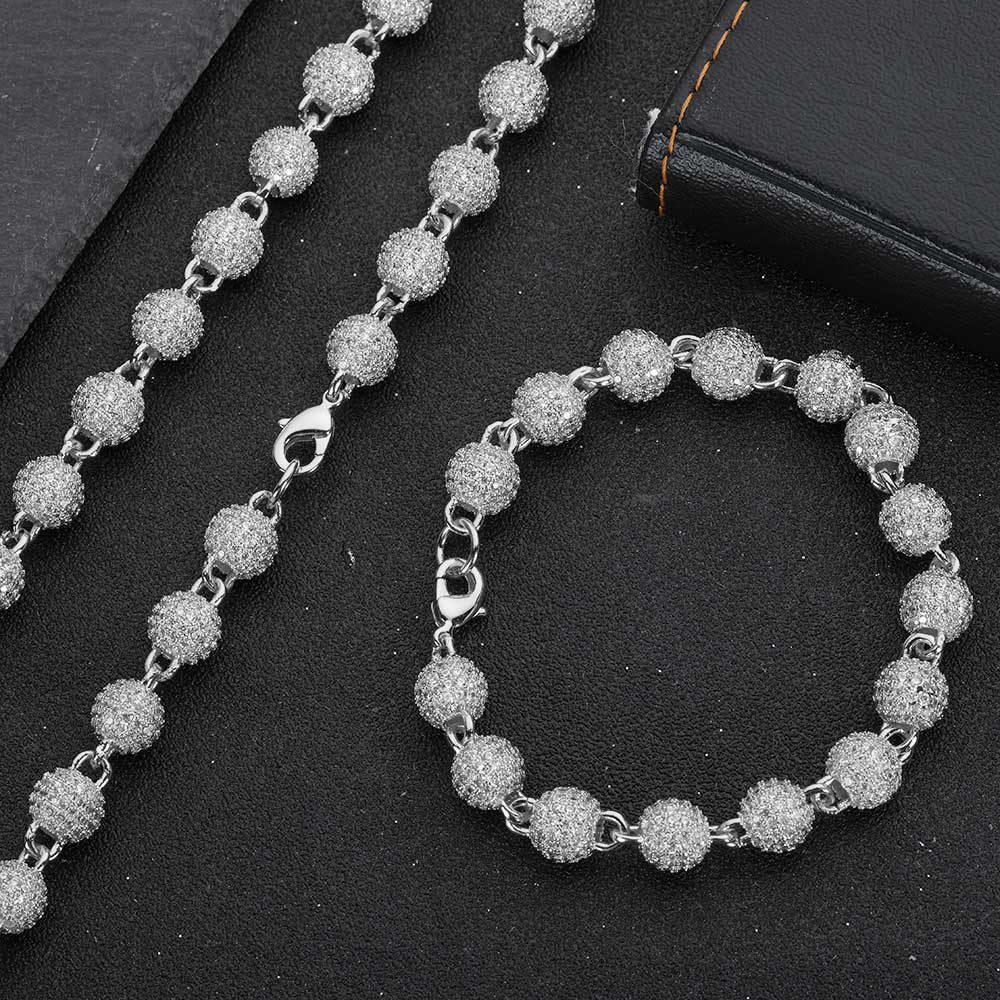 Unisex 8Mm Neck Chain Sterling Silver round Bead Micro Pave Diamond Jewelry for Party S925 Material Iced Out Chain for Women