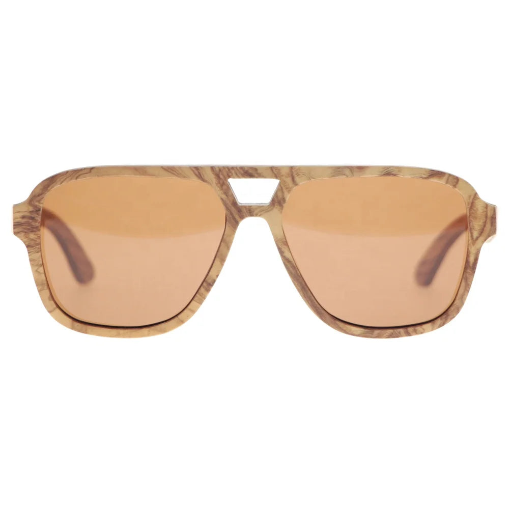 MCROONS Wooden Pilot sunglasses - front view, light wood