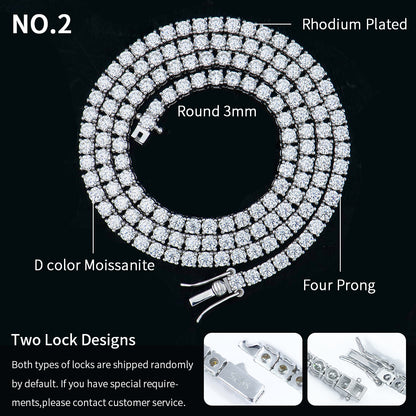 3Mm Gra Jewelry 925 Sterling Silver Vvs Tennis Ice Out Lab Grown Diamond Mossanite Moissanite Necklace Chain for Women Men